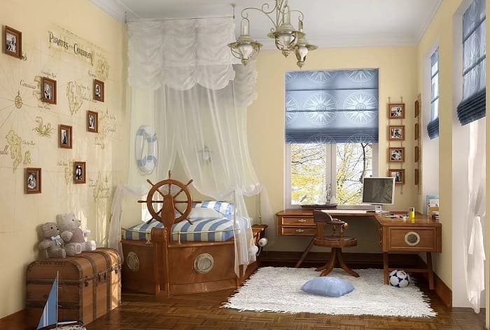 Интерьер детской в коричневых тонах_морской стиль Интерьер детской в коричневых тонах_морской стиль