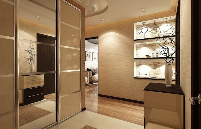 Прихожая в теплых тонах встроенная мебель Прихожая в теплых тонах_мебель