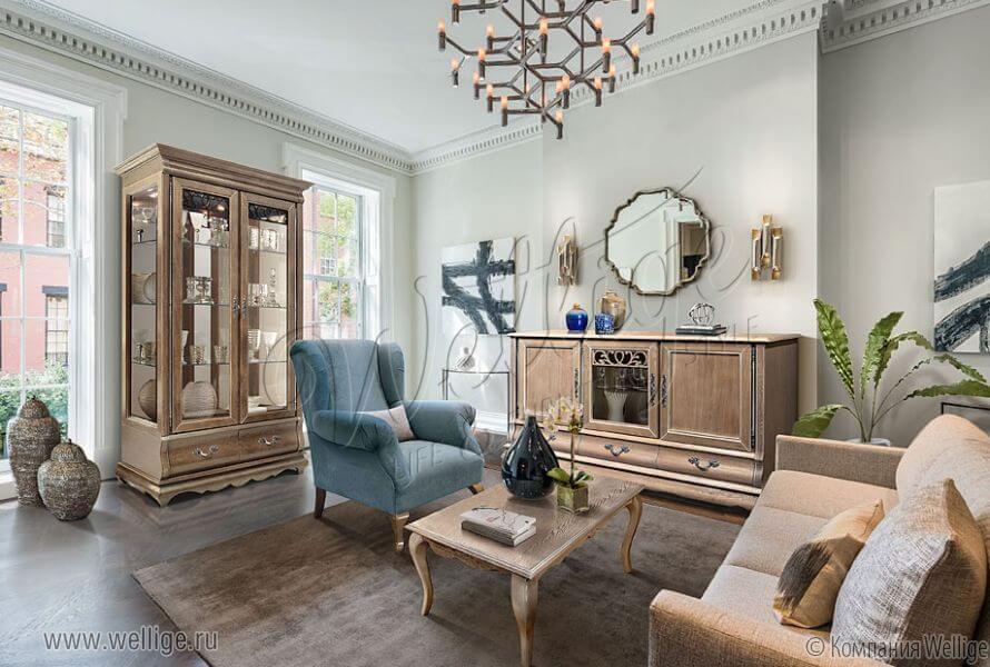 Размещение зеркала в стиле прованс над комодом