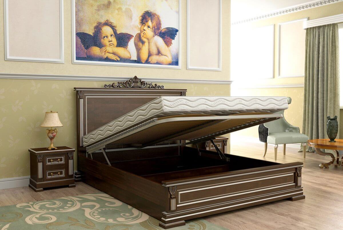 Кровати из массива дуба с подъемным механизмом