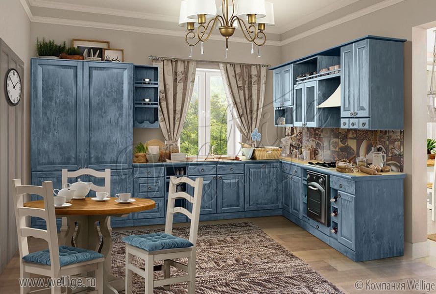 Синий цвет в интерьере кухни