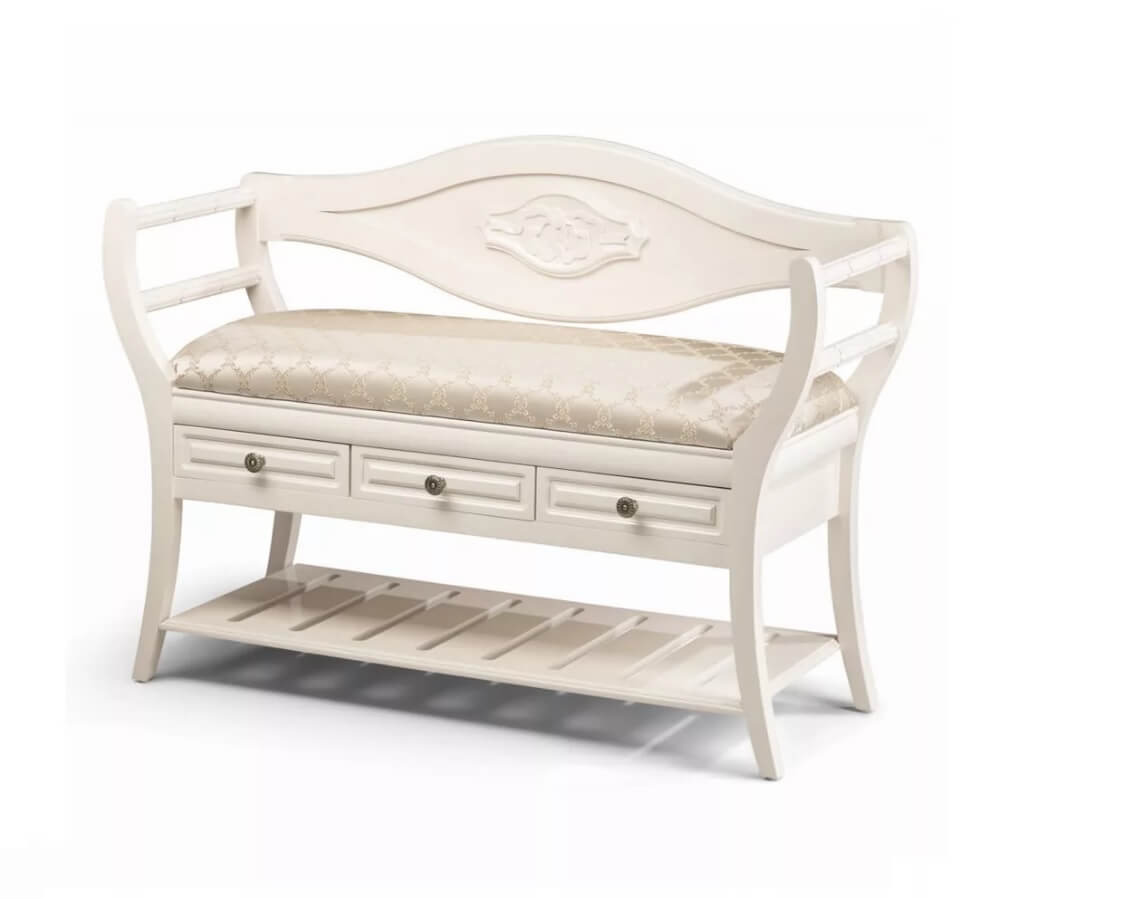 Банкетка из массива дерева со спинкой и ящиками