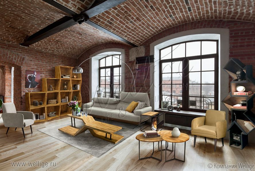 Интерьер гостиной в стиле лофт Интерьер гостиной в стиле лофт