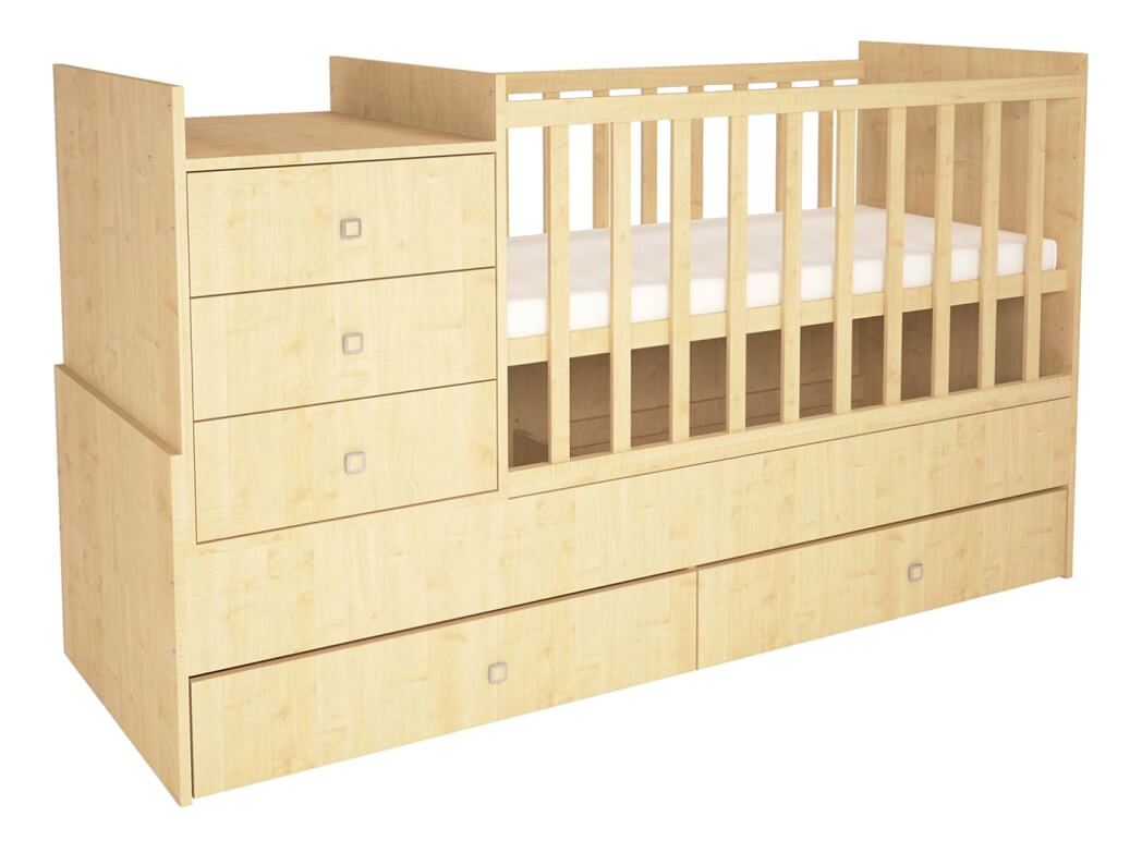 Детская кровать с комодом и пеленальным столиком для новорожденных
